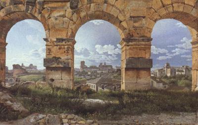 Christoffer Wilhelm Eckersberg View through Three Northwest Arcades of the Colosseum in Rome Storm Gathering over the City (mk22)